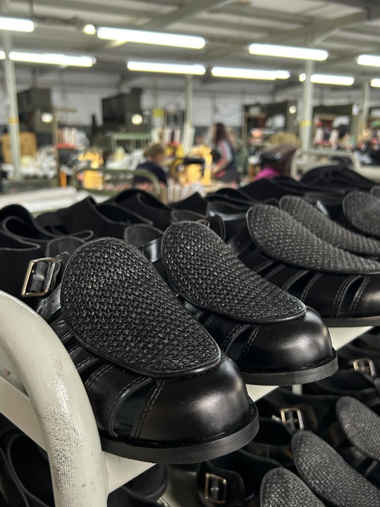 Shoes on display in the factory