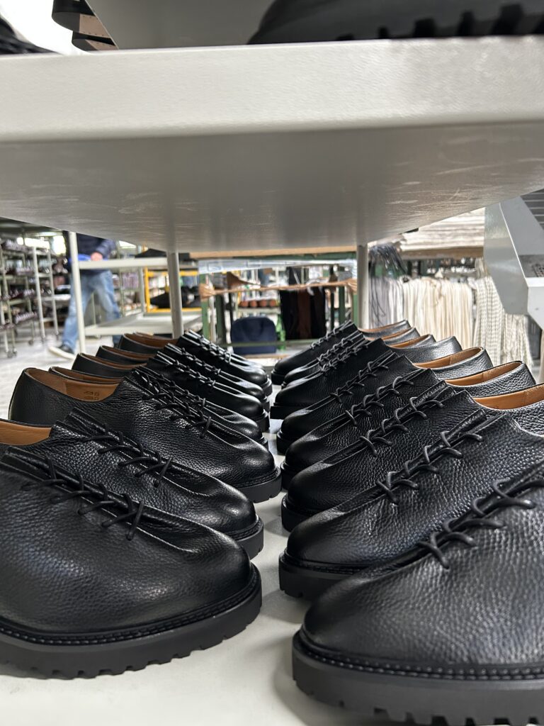 Shoes on display in the factory